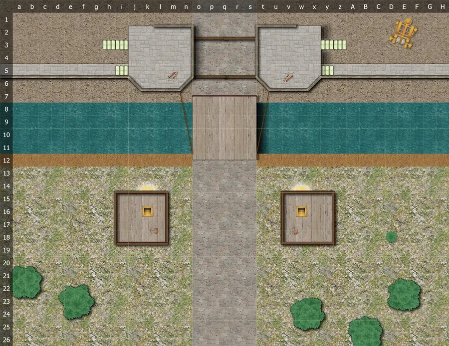 Top-down fantasy castle gates battle map